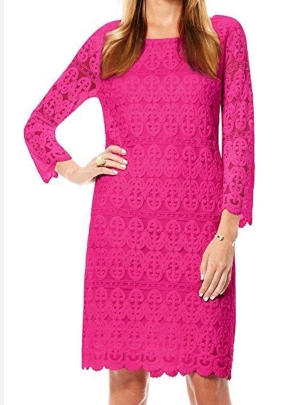 Laundry by Shelli Segal Magenta/Hot Pink Embroidered Mesh Sheath Dress S